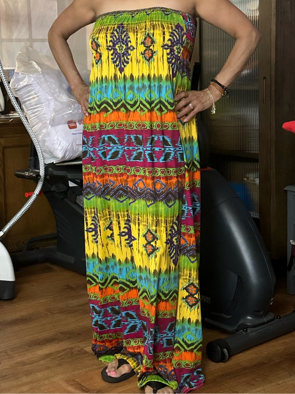 2B Bebe Yellow Multicolor Strapless Boho Maxi Dress